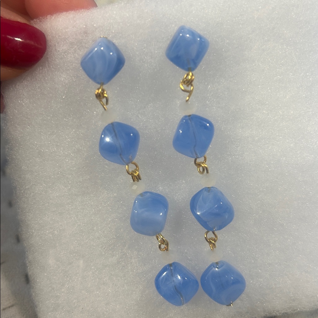 Light Blue With Gold Dangle Earrings-Nwt